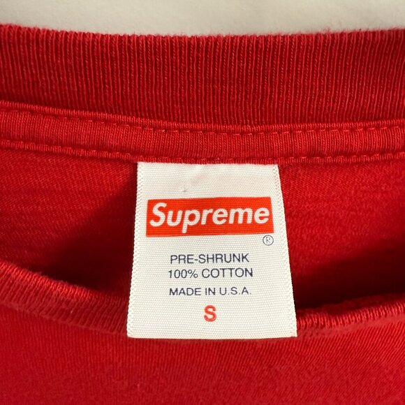 SUPREME CLAYTON PATTERSON Size Small KAWS CHALK LOGO TEE Red. - Picture 3 of 5